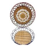 Pair of Woven Wicker and Wire Baskets