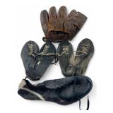 Vintage Baseball Glove and Athletic Shoe Lot