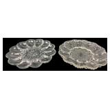 Two Clear Pressed Glass Oyster Plates