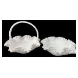 Fenton Milk Glass Hobnail Basket and Bowl