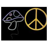LED Neon-Style Mushroom and Peace Sign Wall Lights