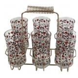 MCM Tulip Pattern Glass Tumblers with Caddy