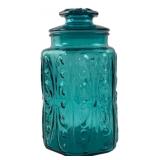 Teal Pressed Glass Canister with Lid