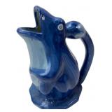 WCL Blue Glazed Ceramic Frog Pitcher, 6.75" H