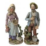 Homco Ceramic Peasant Couple Figurines 13.5" H