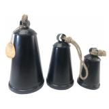 Set of 3 Handcrafted Indian Black Metal Bells
