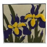 Framed Iris Needlepoint & Tufted Textile Art