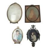 Group of 4 Miniature Portraits & Frames
