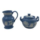 Dudson Brothers Blue Jasperware Creamer & Sugar