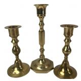 Three Brass Candlesticks Made in India