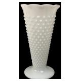 Unmarked Milk Glass Hobnail Flared Vase 9.5"H