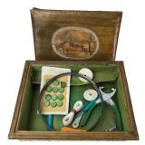 Vintage Wicker Sewing Box & Mixed Notions Lot