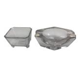 Clear Glass Footed Dish and Hexagonal Ashtray