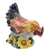 Glazed Ceramic Rooster & Sunflower Figurine