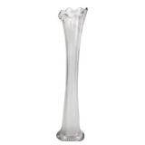 Clear Glass Fluted Vase with Ruffled Rim