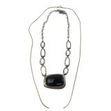 Two Sterling Silver Necklaces Black Stone Pendant