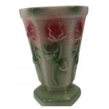 Unmarked Ceramic Rose Motif Crackle Glaze Vase