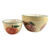 Ceramic Hand-Painted Fruit Mixing Bowls Set of 2