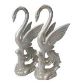 Pair of Iridescent Ceramic Swan Figurines