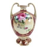 Burgundy Gilt Floral Porcelain Vase 9H