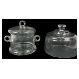 Clear Glass Lidded Handled Bowl & Dome Cover