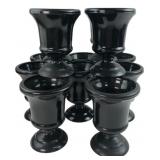 Set of 12 Black Glass Pedestal Urn Vases