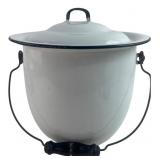 Antique White Enamelware Cooking Pot with Lid
