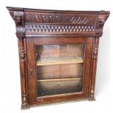 Carved Oak Lion Head Glass Display Cabinet