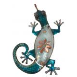 Metal & Glass Floral Gecko Wall Decor