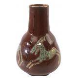 Signed Studio Pottery Stylized Donkey Vase 8 H