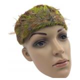 Vtg Green Feather Pillbox Hat & Mannequin Head