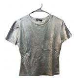 Zara Metallic Silver Ribbed T-Shirt Size M