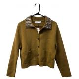 Zara Jeweled Collar 100% Wool Cardigan Size L
