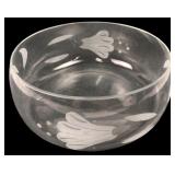 Etched Floral Clear Glass Bowl 8 in