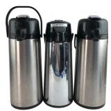 Three Stainless Steel Pump Action Airpot Carafes