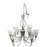9-Light Metal & Seeded Glass Chandelier