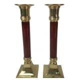 Pair of Brass & Wood Candlesticks, 8"H