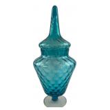 Teal Blue Optic Art Glass Apothecary Jar
