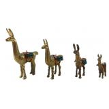 Set of 4 Brass Llama Figurines Turquoise