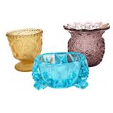 Three Colored Pressed Glass Small Table Items