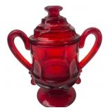 Fostoria Ruby Red Pressed Glass Covered Sugar Bowl