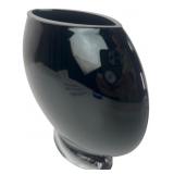 Modern Black Glass Vase on Clear Base 7.25" H
