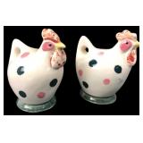 Vintage Japan Ceramic Polka Dot Chicken Shakers