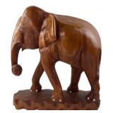 Carved Solid Wood Elephant Statue 15x14"