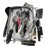Assorted Kitchen Utensils & Over-Sink Strainer