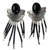 Navajo Sterling Silver Black Onyx Dangle Earrings