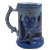 Signed Mexico Blue Ceramic Bird & Floral Mug