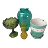 Assorted Glass Vases, Bowl & Ceramic Planter