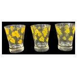 Set of 3 Yellow Leaf Pattern Glasses