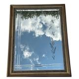 Italian Etched Bird Framed Mirror 37.5x29.5"